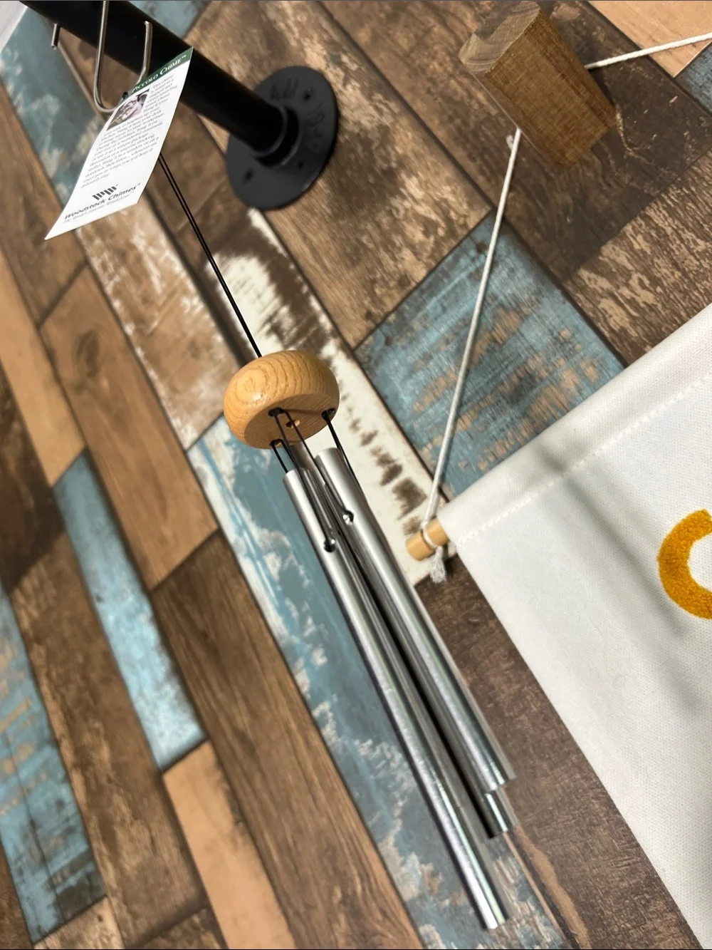 Mini Wind Chime with Natural Wood Top - Silver Tubes